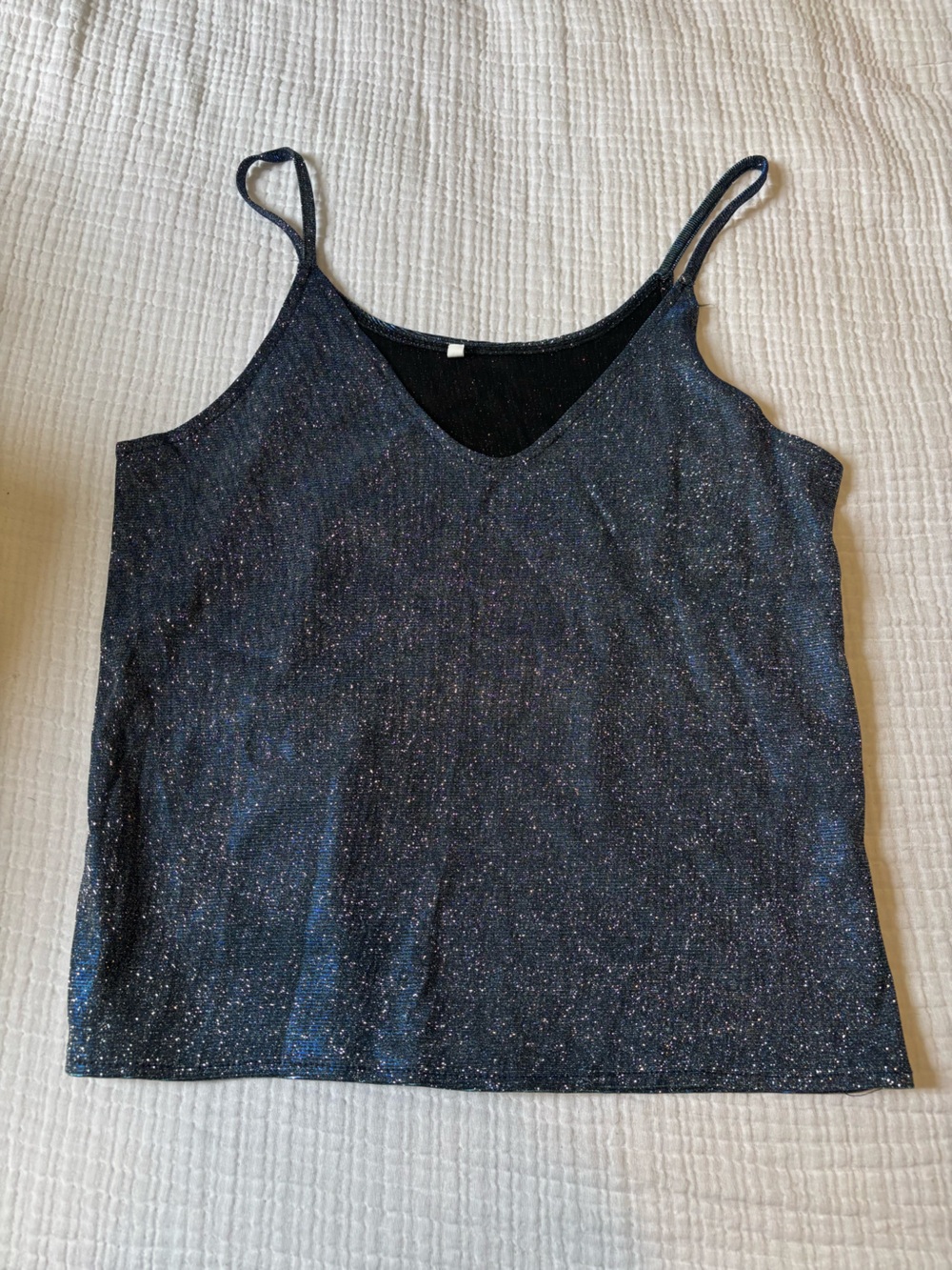Y2K 90/00s Sleeveless Shimmer Knit Tank Top - Black Sparkle